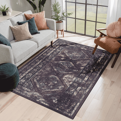 MAVAL Black Washable Rug 3x5 Area Rug (Black+Burgundy, 3' x 5') image 1