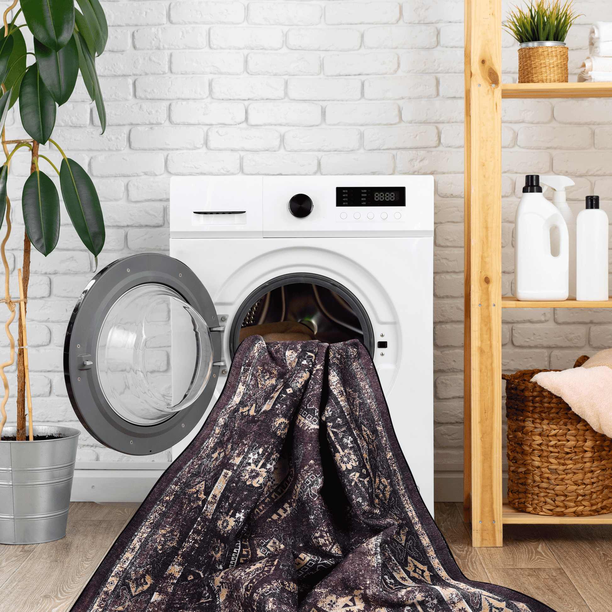 MAVAL Black Washable Rug 3x5 Area Rug (Black+Burgundy, 3' x 5') image 3