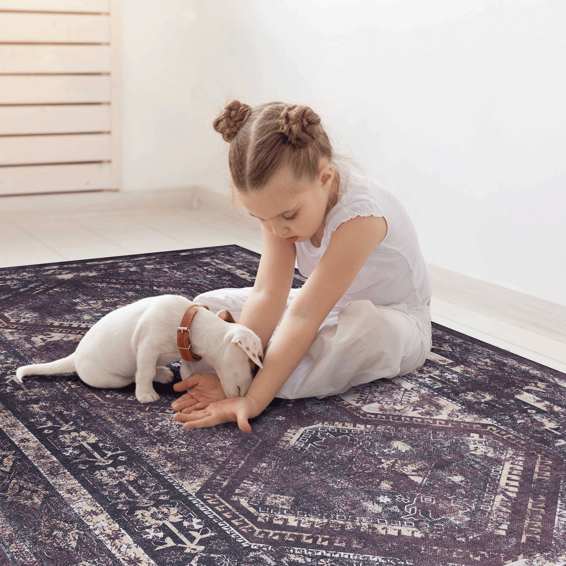 MAVAL Black Washable Rug 3x5 Area Rug (Black+Burgundy, 3' x 5') image 5