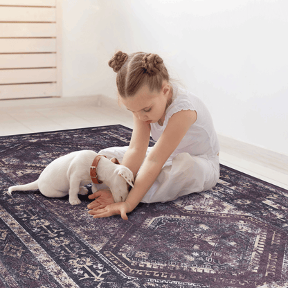 MAVAL Black Washable Rug 3x5 Area Rug (Black+Burgundy, 3' x 5') image 5