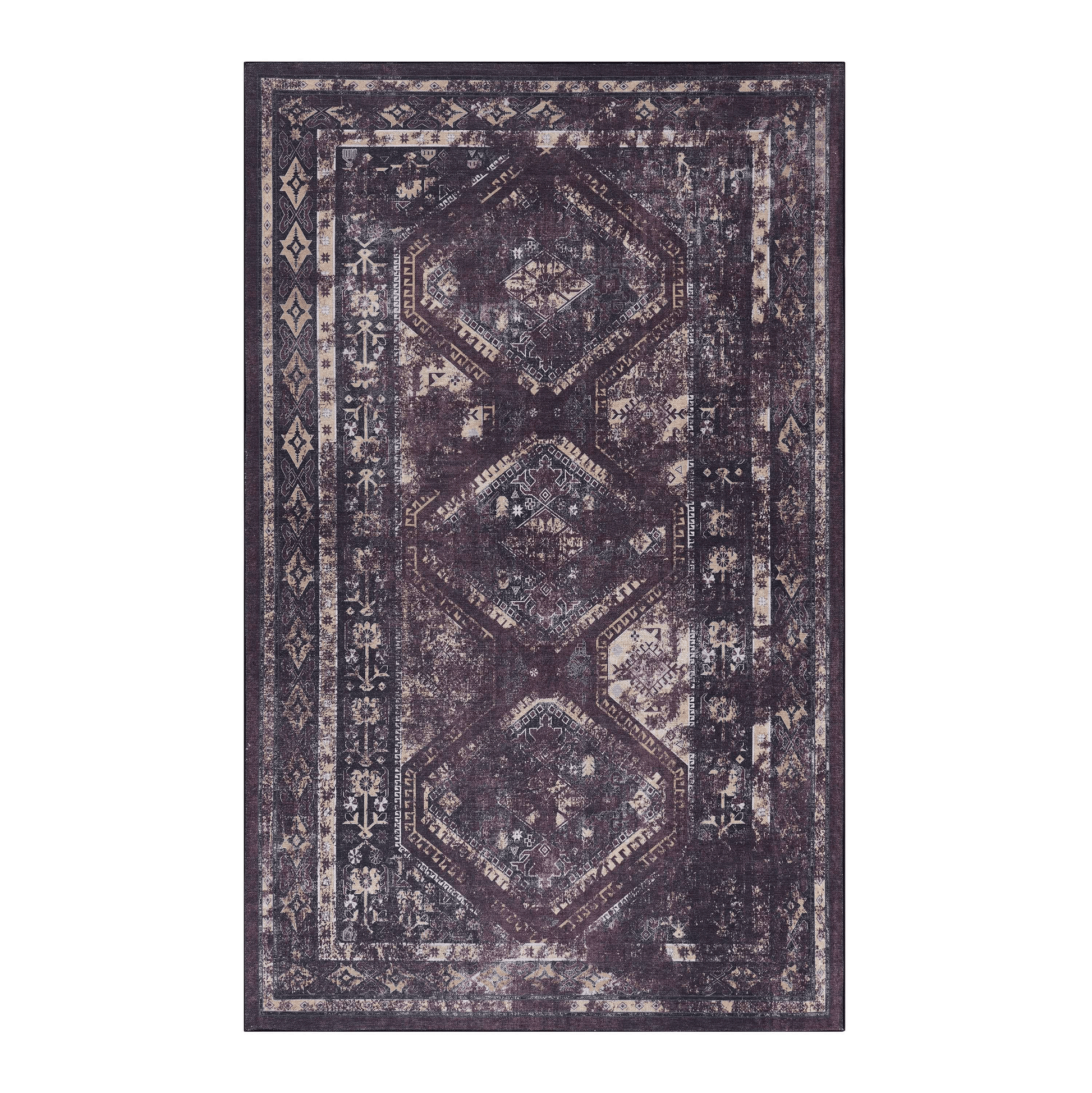 MAVAL Black Washable Rug 3x5 Area Rug (Black+Burgundy, 3' x 5') image 2