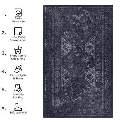 MAVAL Black Washable Rug 4x6 Area Rug (Black+Gray, 4' x 6') image 5