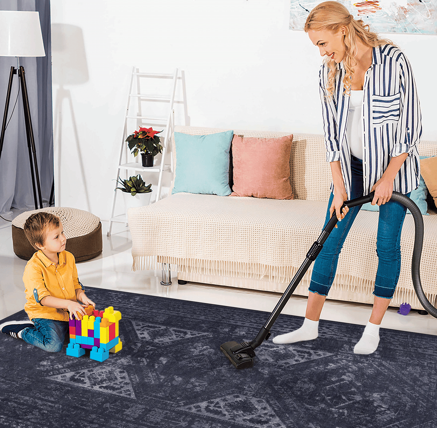 MAVAL Black Washable Rug 4x6 Area Rug (Black+Gray, 4' x 6') image 4