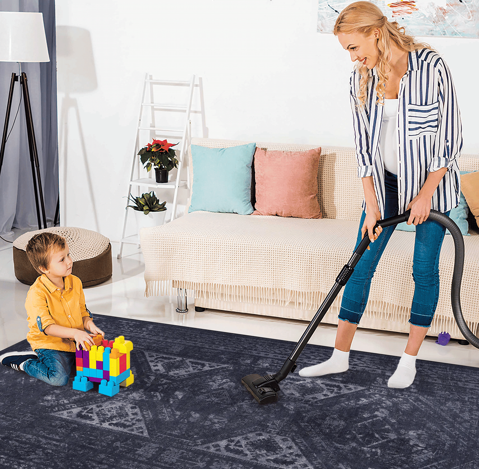 MAVAL Black Washable Rug 4x6 Area Rug (Black+Gray, 4' x 6') image 4
