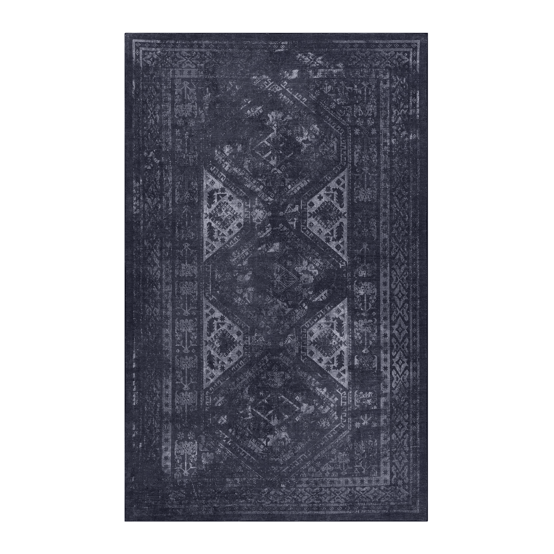 MAVAL Black Washable Rug 4x6 Area Rug (Black+Gray, 4' x 6') image 1