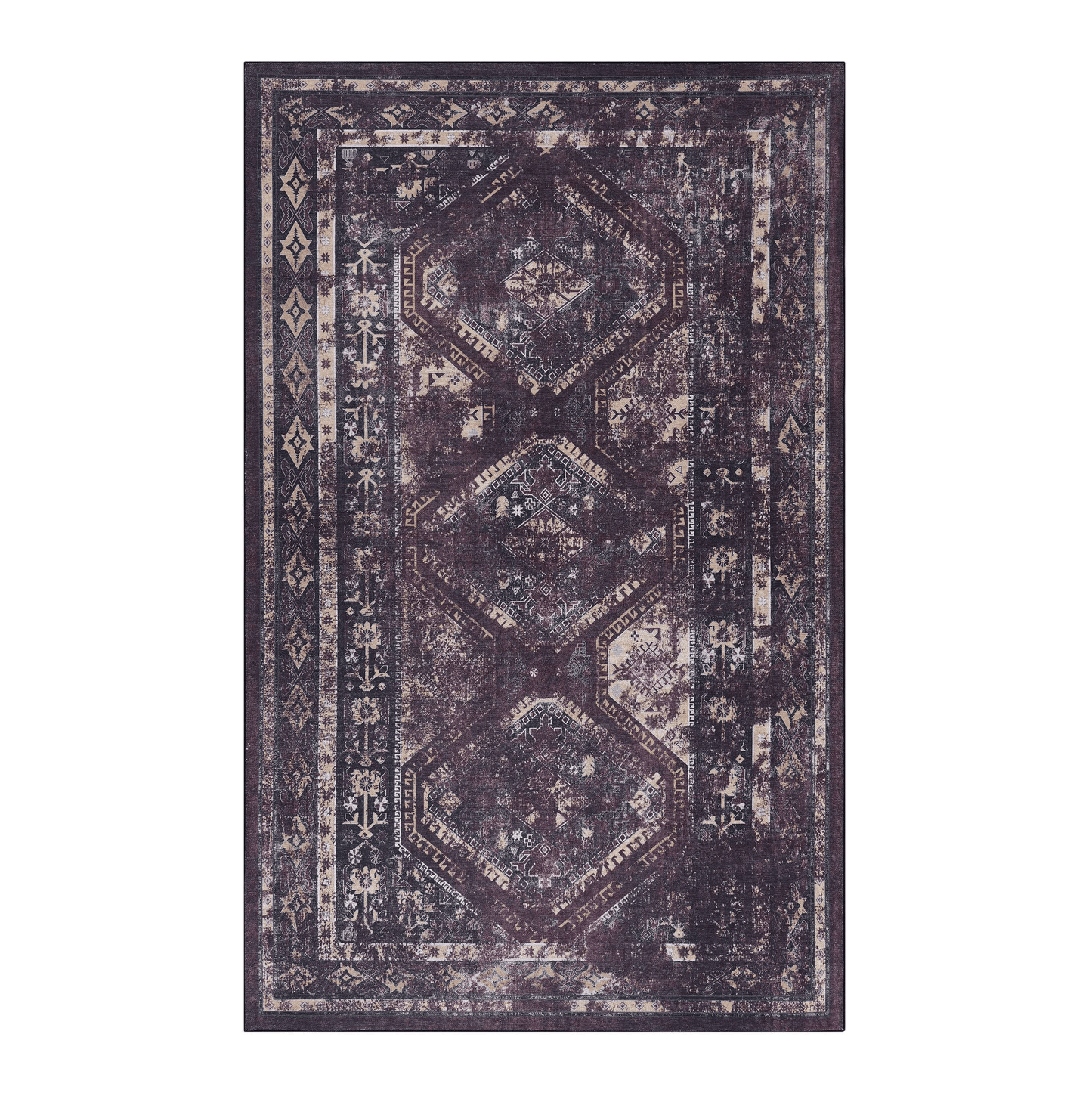 MAVAL Black Washable Rug 5x8 Area Rug (Black+Burgundy, 5' x 8') image 2