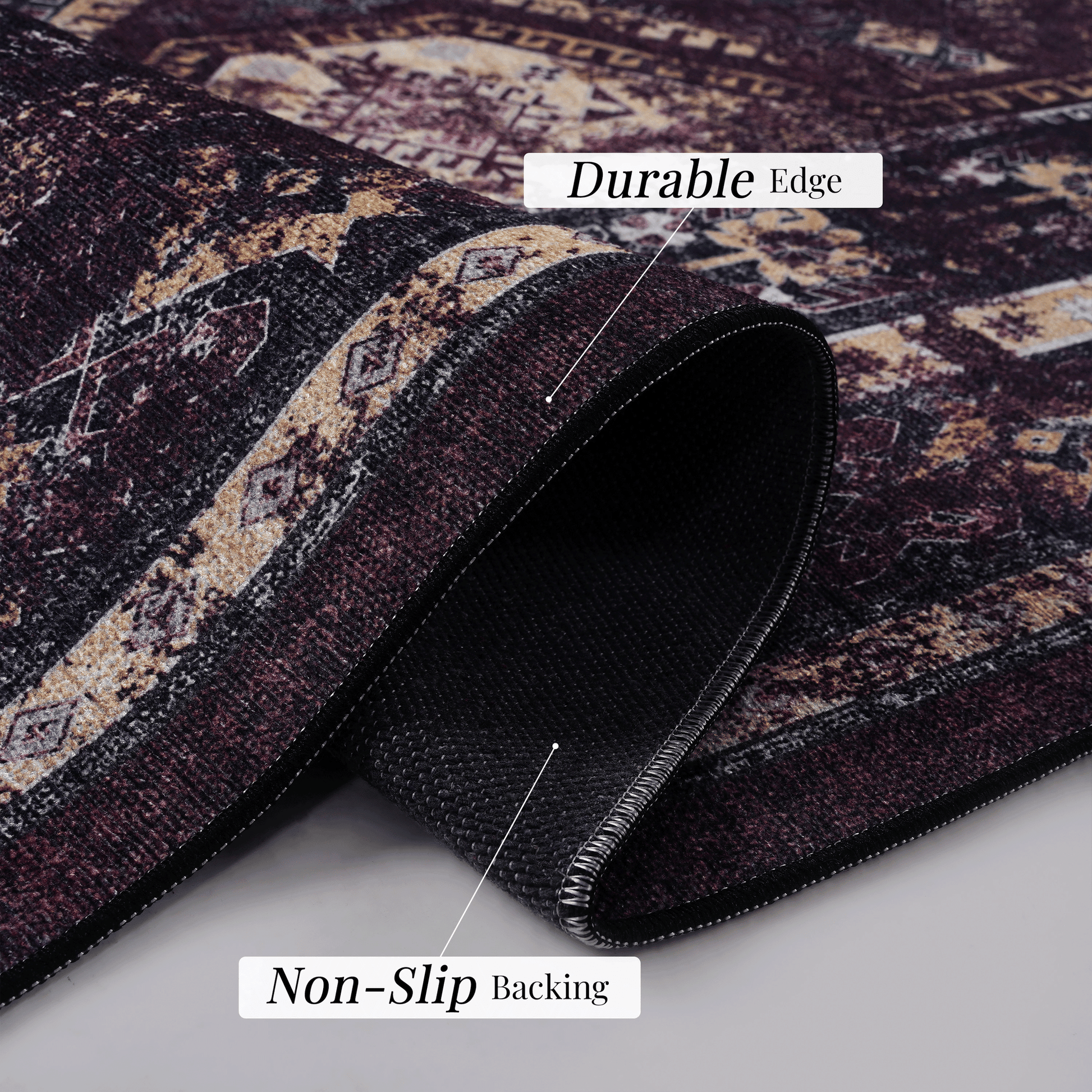 MAVAL Black Washable Rug 5x8 Area Rug (Black+Burgundy, 5' x 8') image 7