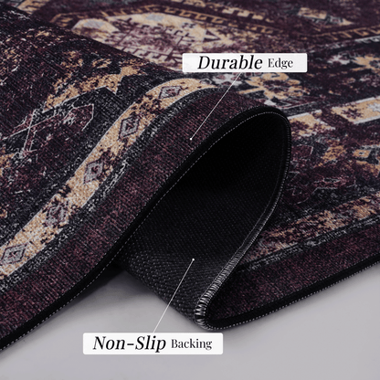 MAVAL Black Washable Rug 5x8 Area Rug (Black+Burgundy, 5' x 8') image 7