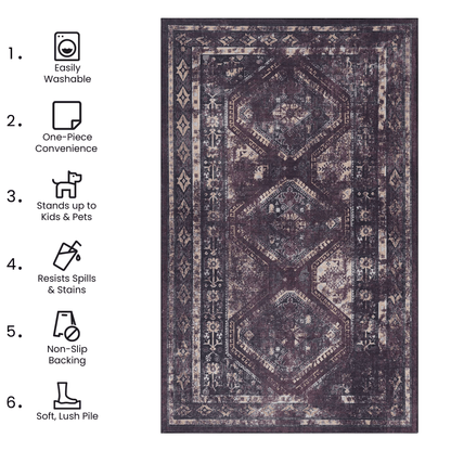 MAVAL Black Washable Rug 5x8 Area Rug (Black+Burgundy, 5' x 8') image 6