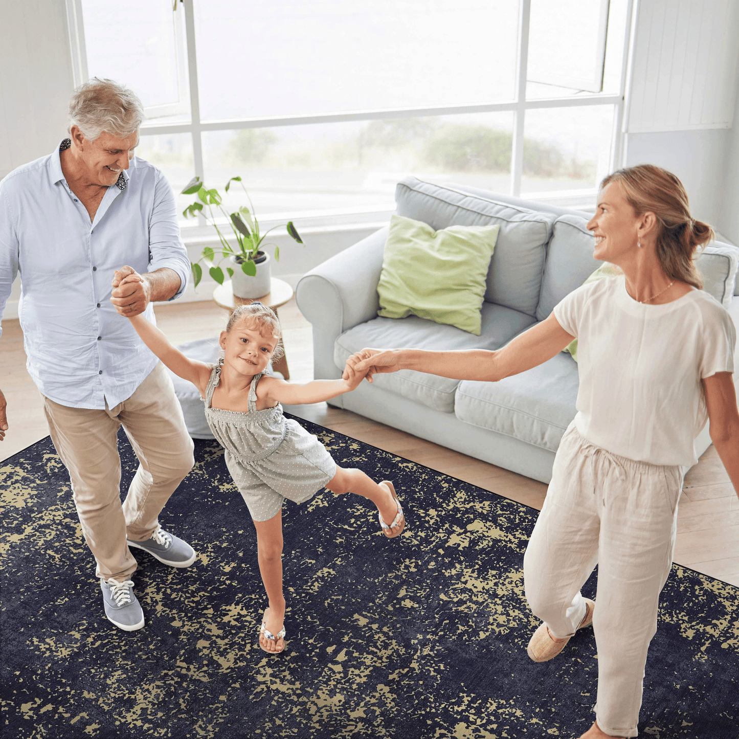 MAVAL Black Washable Rug 5x8 Area Rug (Black+Gold, 5' x 8') image 5