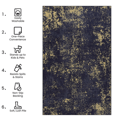 MAVAL Black Washable Rug 5x8 Area Rug (Black+Gold, 5' x 8') image 7