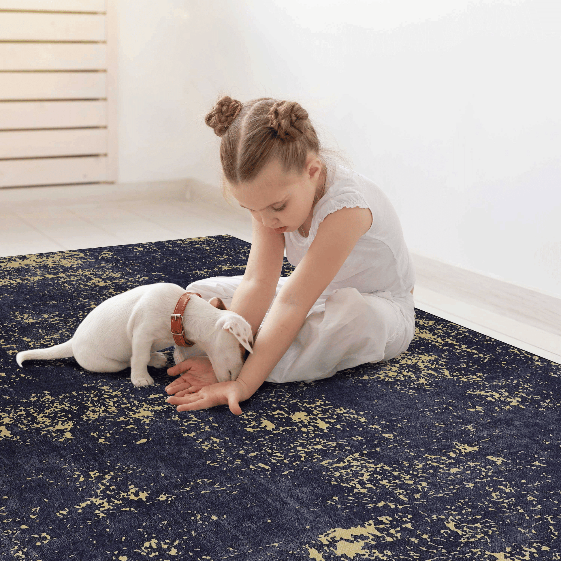 MAVAL Black Washable Rug 5x8 Area Rug (Black+Gold, 5' x 8') image 6