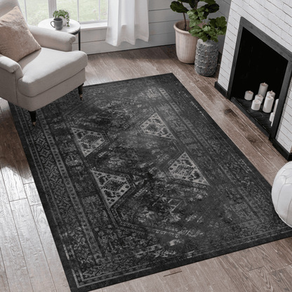 MAVAL Black Washable Rug 5x8 Area Rug (Black+Gray, 5' x 8') image 1