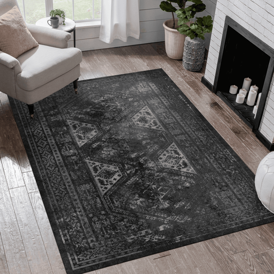 MAVAL Black Washable Rug 5x8 Area Rug (Black+Gray, 5' x 8') image 1