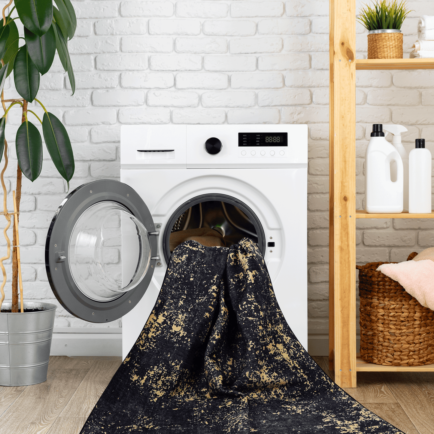 MAVAL Black Washable Rug 6x9 Area Rug (Black+Gold, 6' x 9') image 4