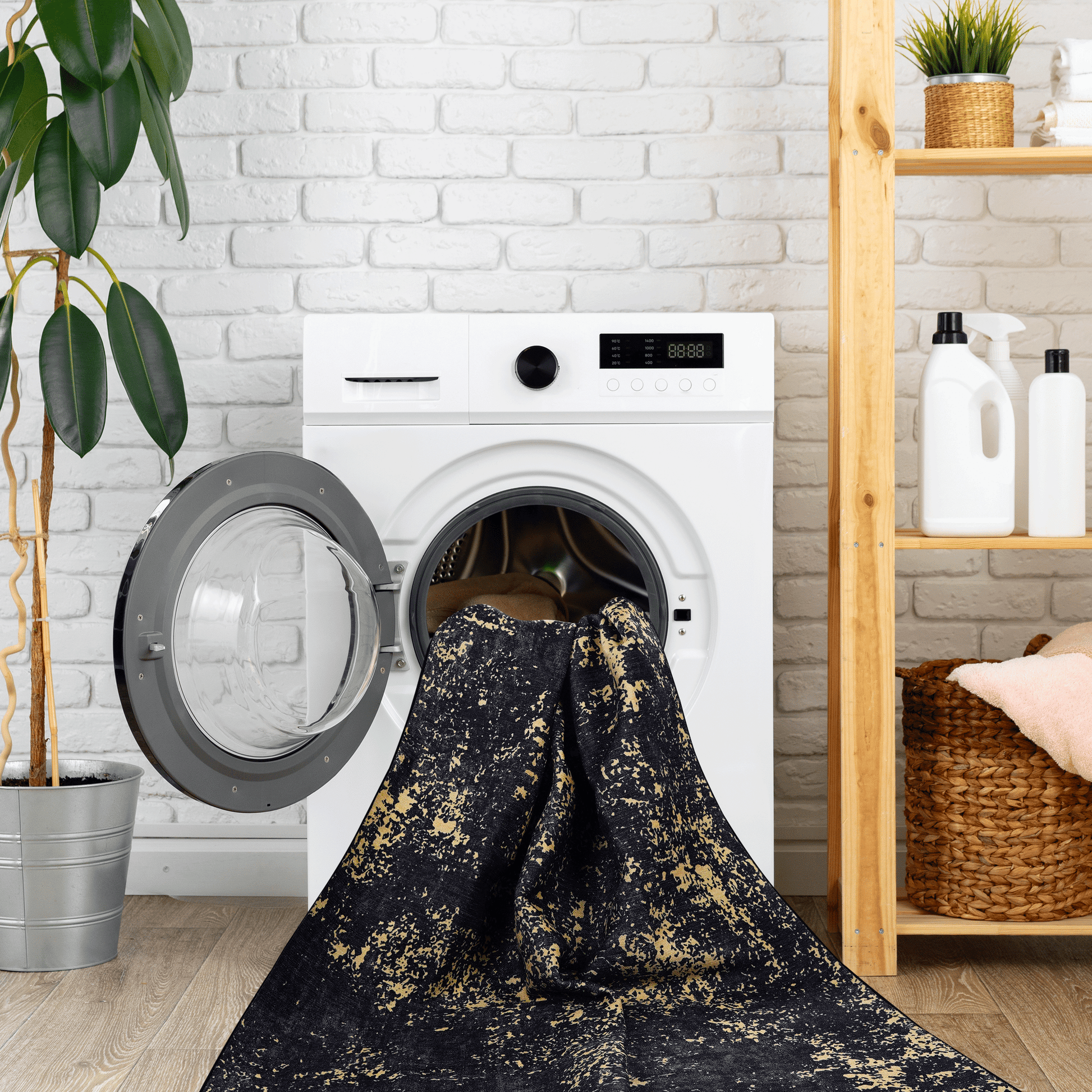 MAVAL Black Washable Rug 6x9 Area Rug (Black+Gold, 6' x 9') image 4