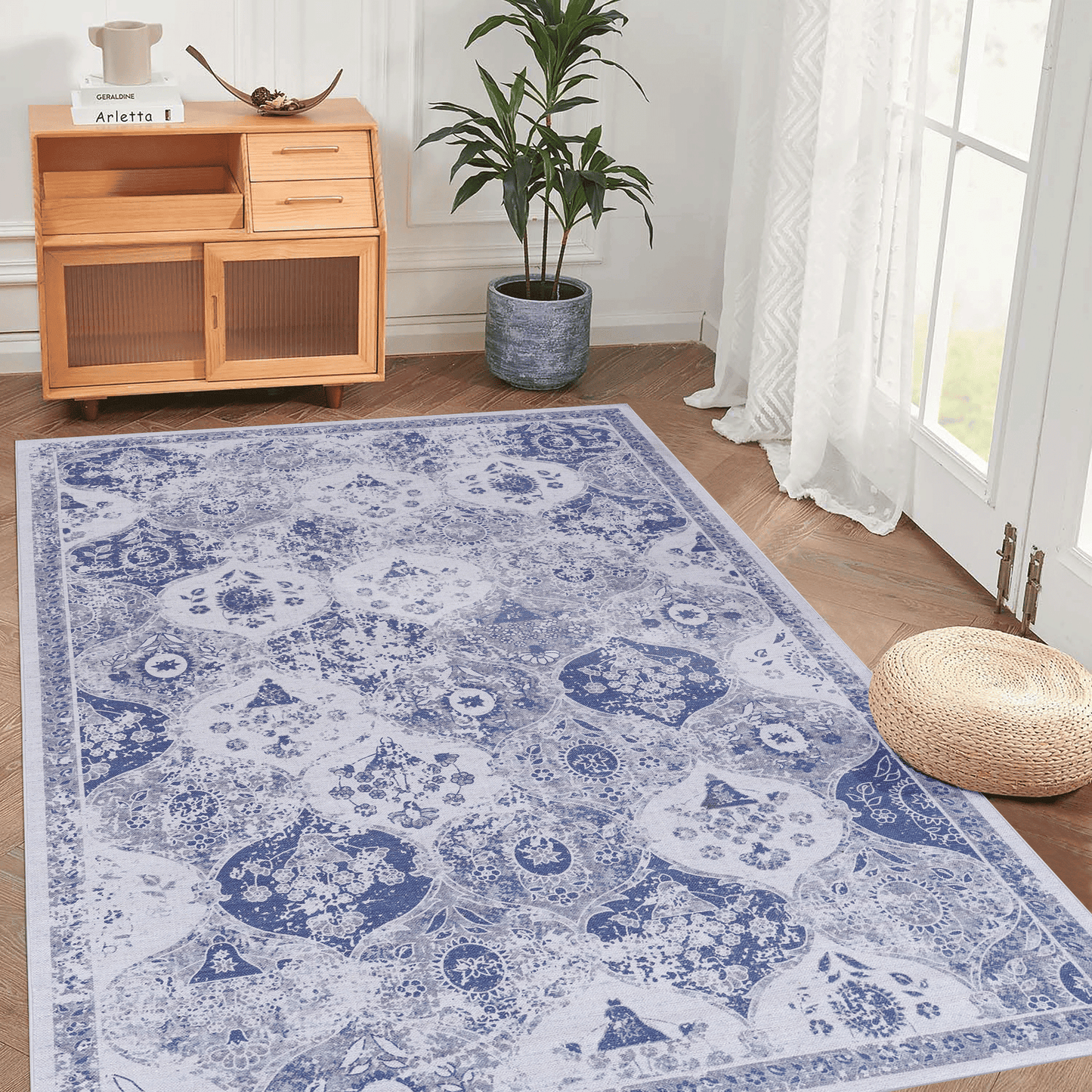 MAVAL Blue Washable Rug 8x10 Area Rug (Blue, 8' x 10') image 1