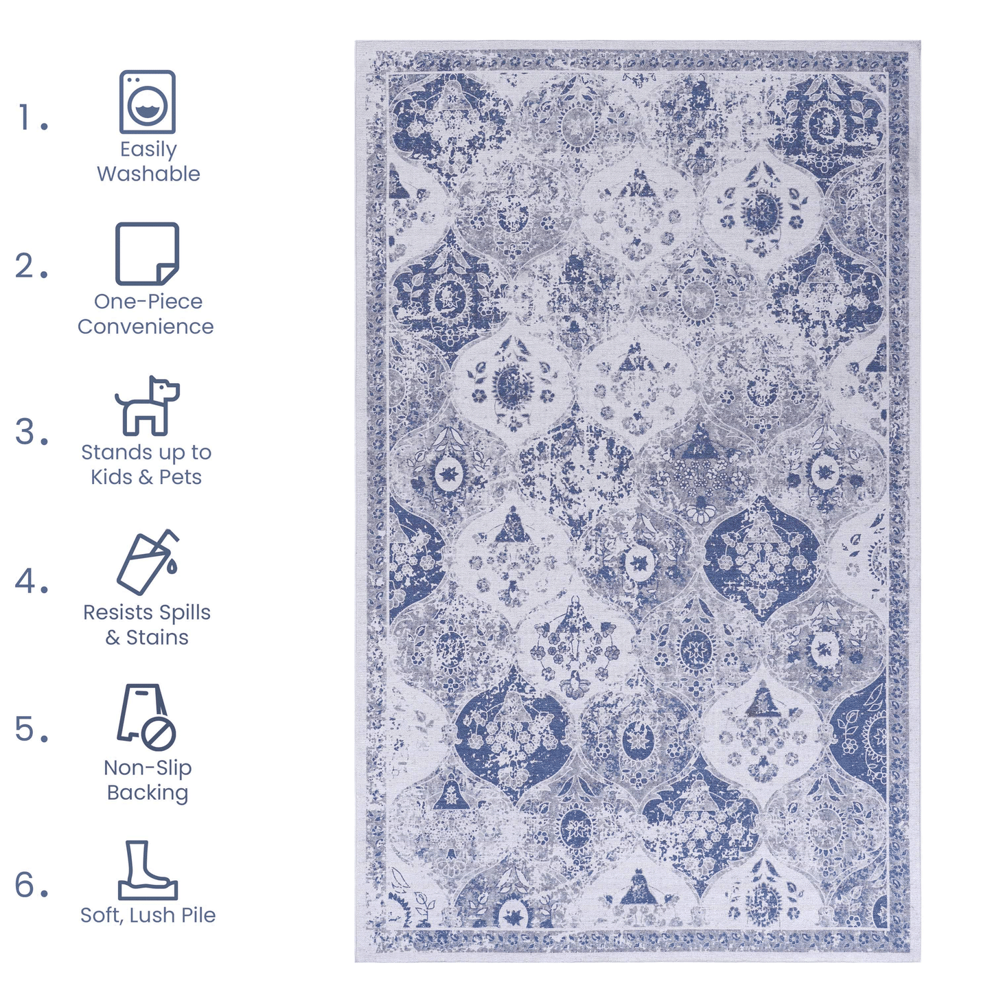 MAVAL Blue Washable Rug 8x10 Area Rug (Blue, 8' x 10') image 6