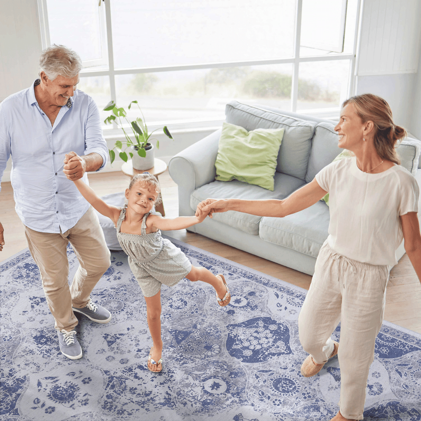 MAVAL Blue Washable Rug 8x10 Area Rug (Blue, 8' x 10') image 5