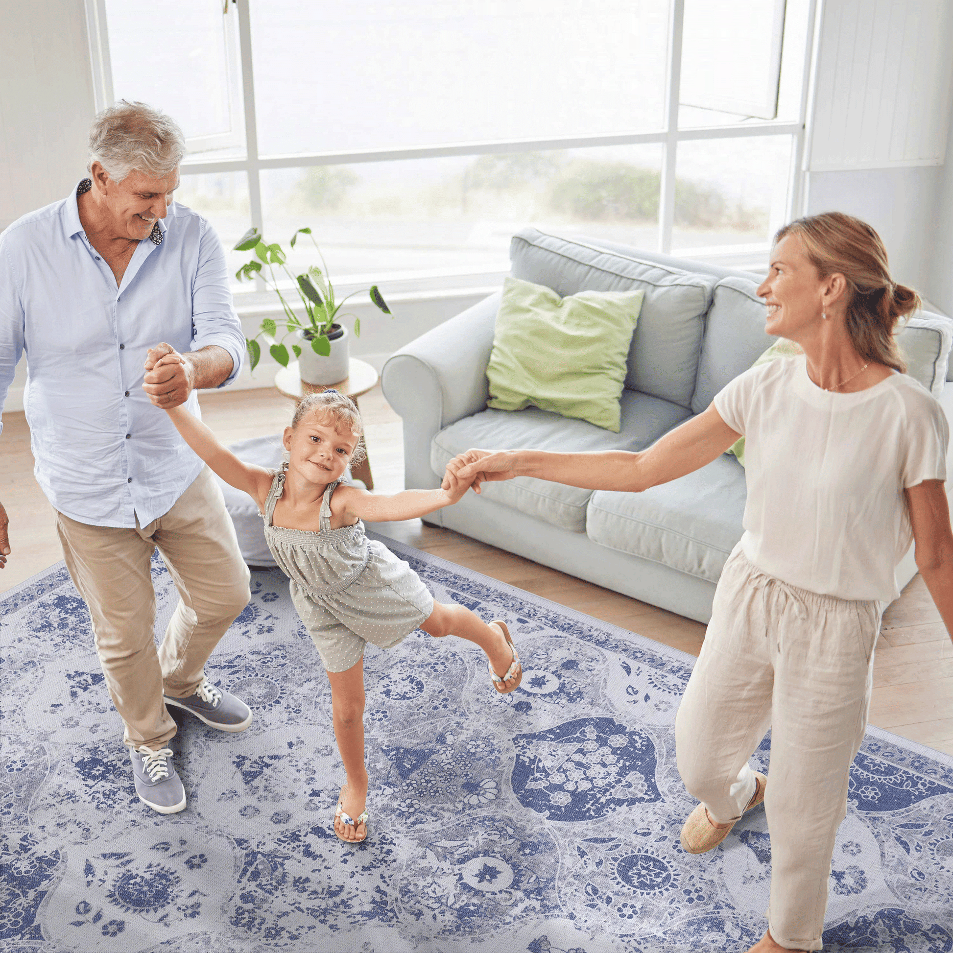 MAVAL Blue Washable Rug 8x10 Area Rug (Blue, 8' x 10') image 5