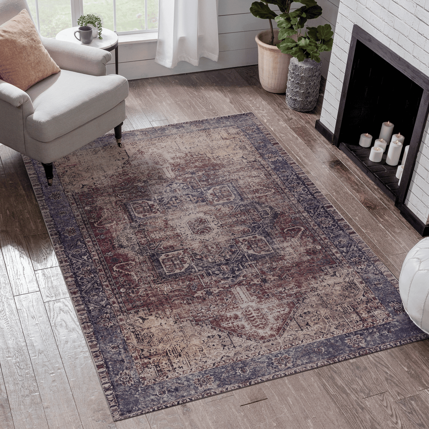 MAVAL Burgundy Washable Rug 4x6 Area Rug (Burgundy, 4' x 6') image 1