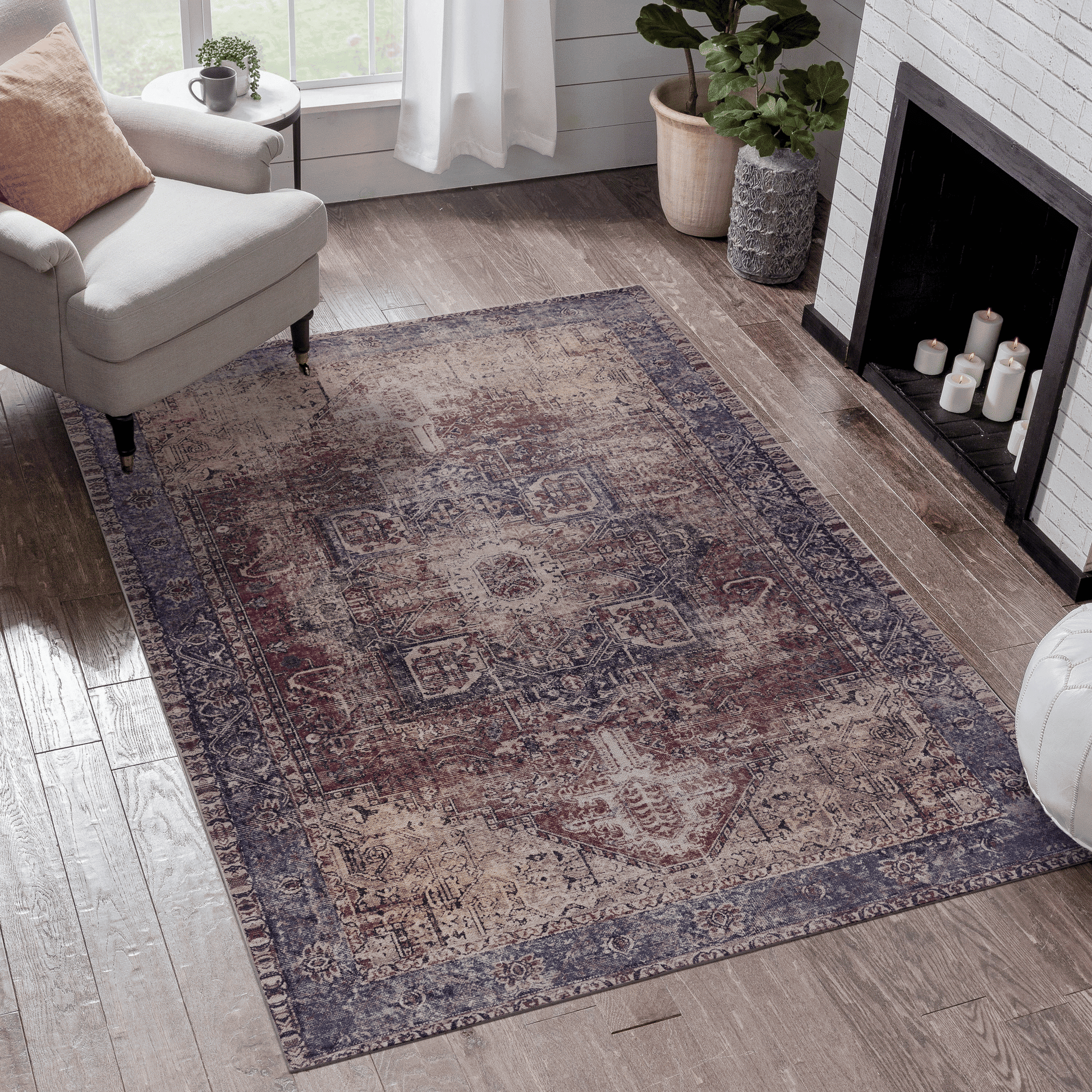 MAVAL Burgundy Washable Rug 4x6 Area Rug (Burgundy, 4' x 6') image 1