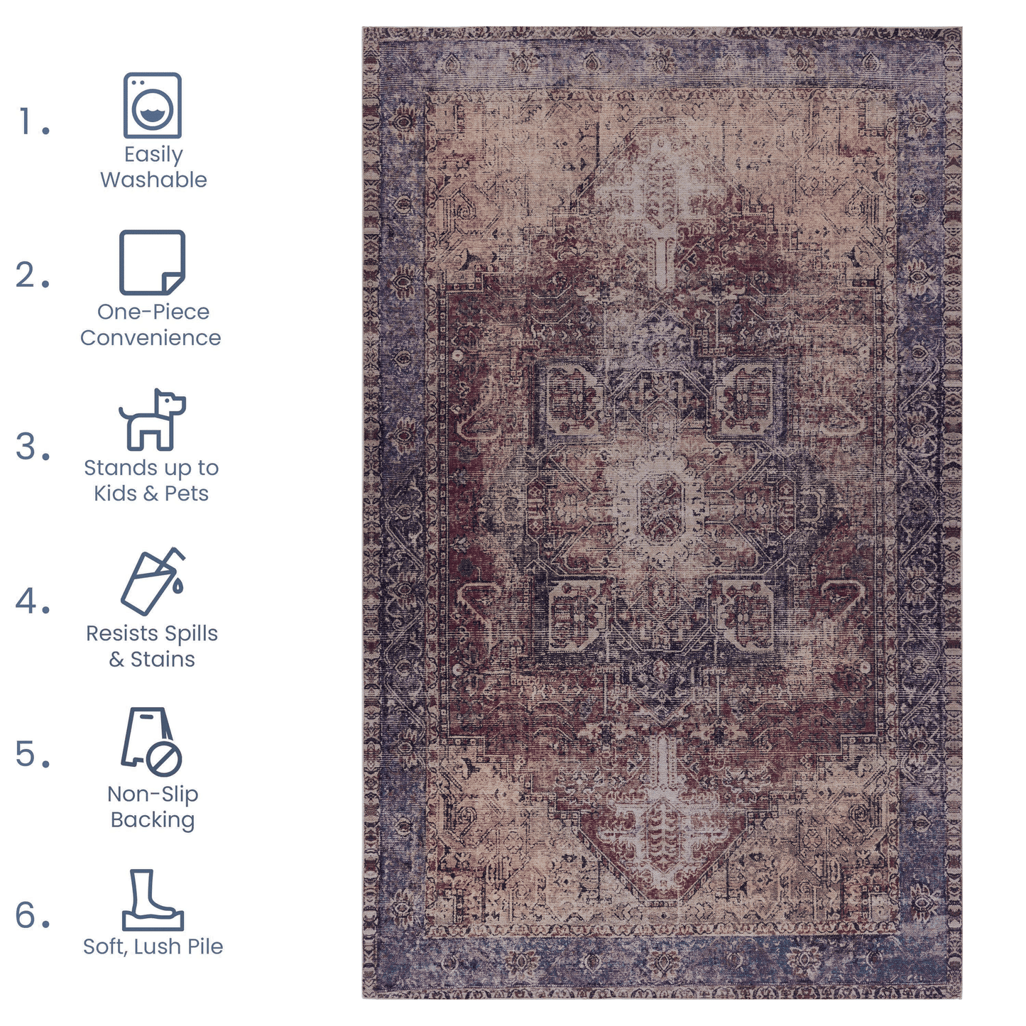 MAVAL Burgundy Washable Rug 4x6 Area Rug (Burgundy, 4' x 6') image 6