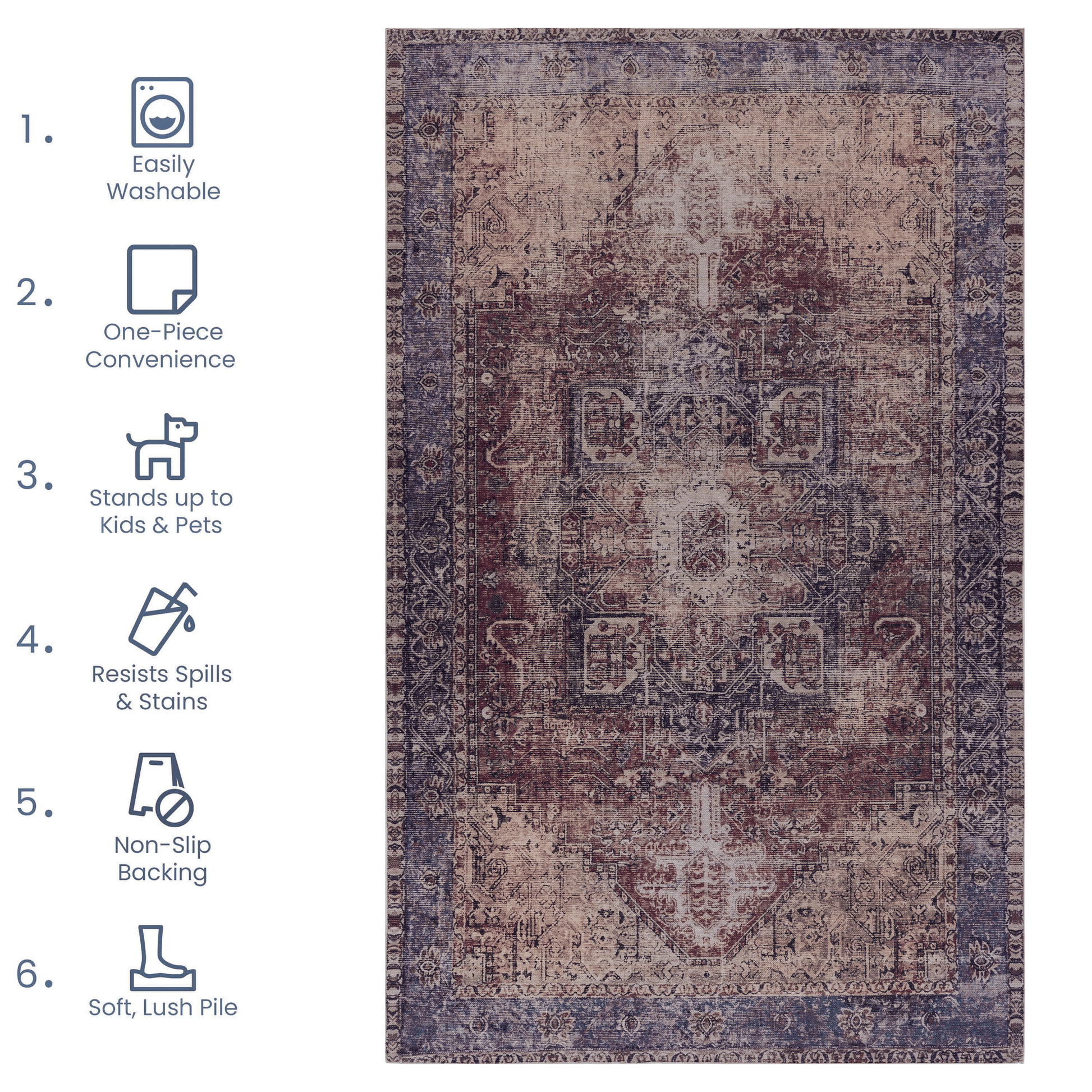 MAVAL Burgundy Washable Rug 4x6 Area Rug (Burgundy, 4' x 6') image 6