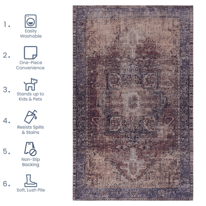 MAVAL Burgundy Washable Rug 4x6 Area Rug (Burgundy, 4' x 6') image 6