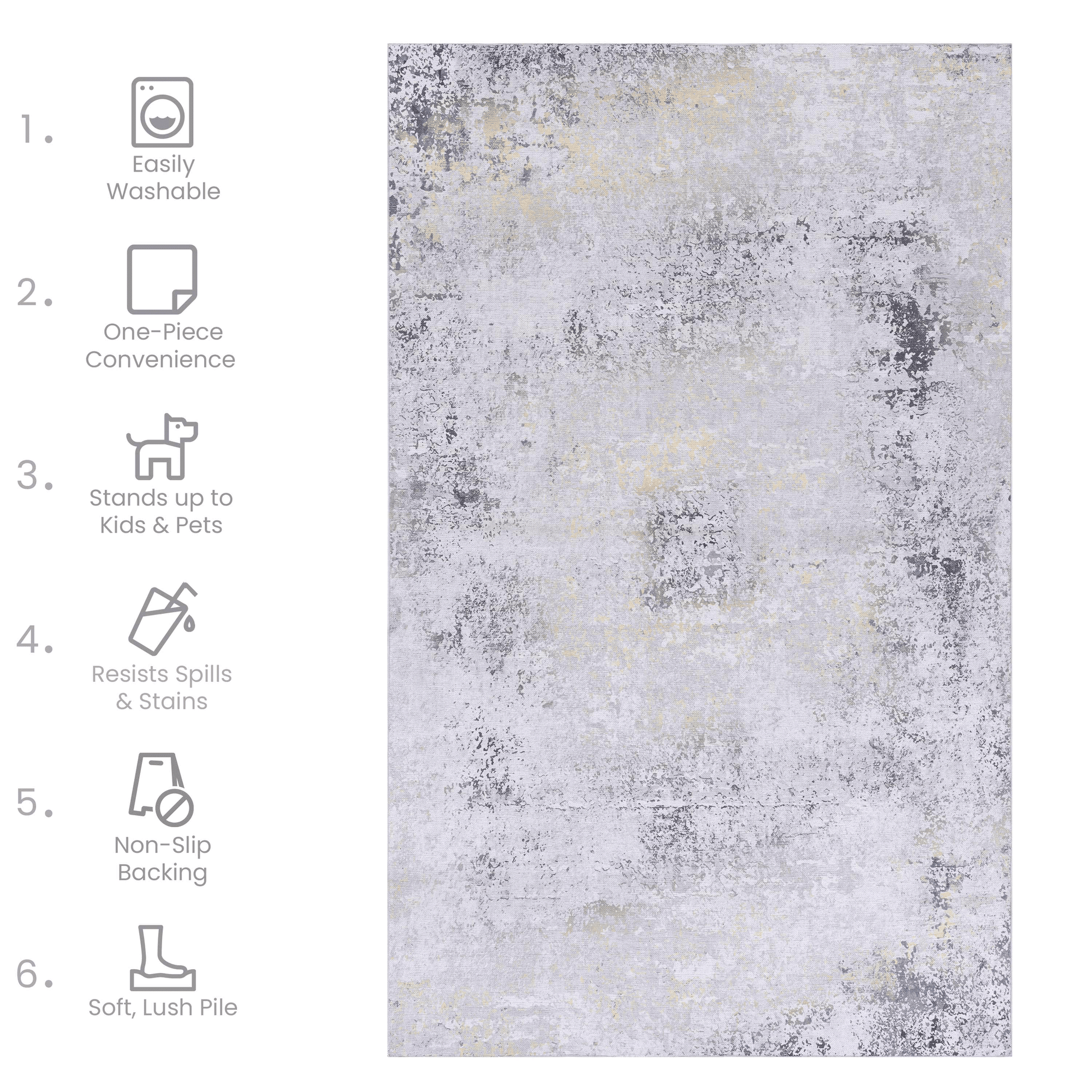 MAVAL Gold Washable Rug 4x6 Area Rug (Gray+Gold, 4' x 6') image 7