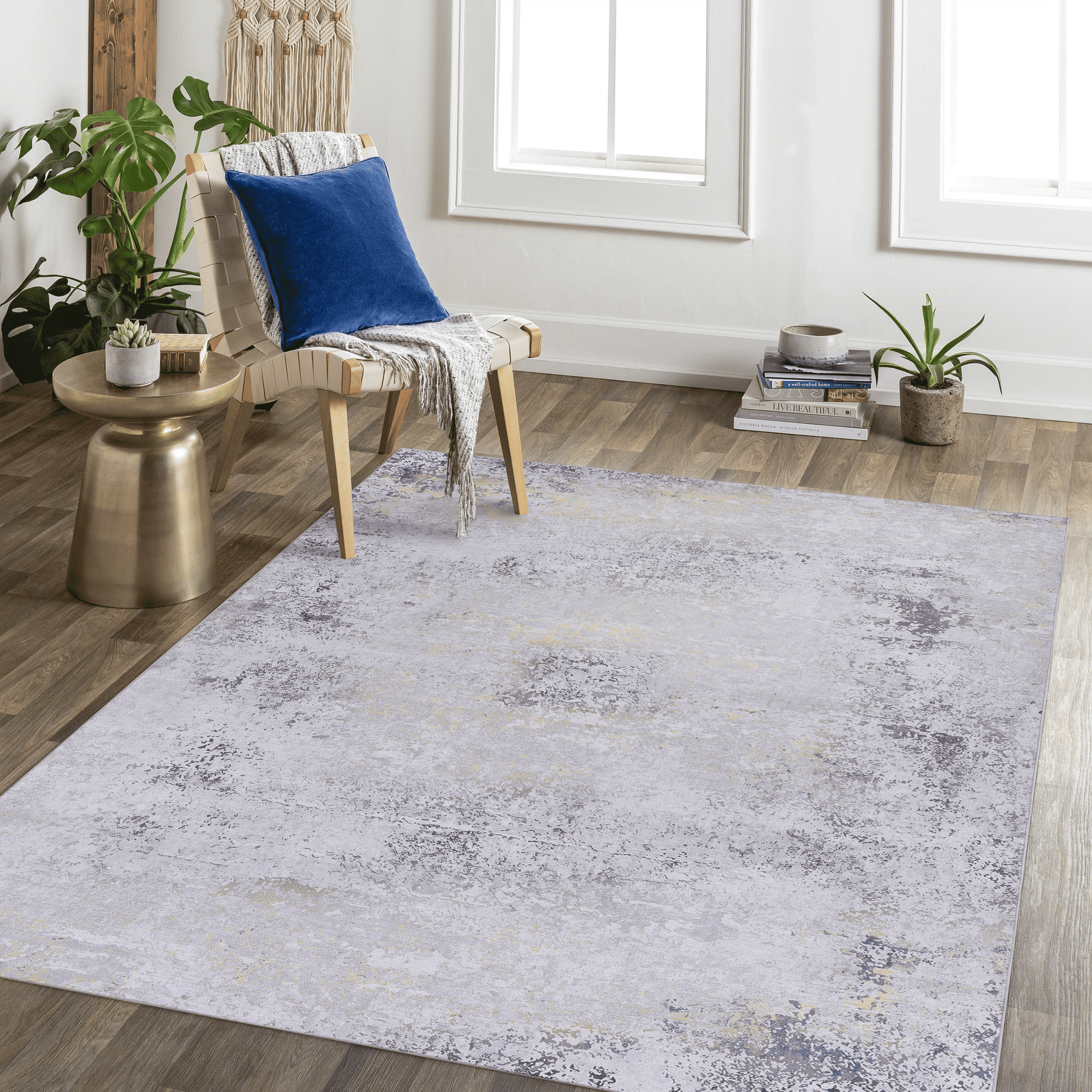 MAVAL Gold Washable Rug 5x8 Area Rug (Gray+Gold, 5' x 8') image 1