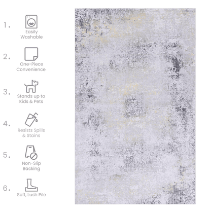 MAVAL Gold Washable Rug 5x8 Area Rug (Gray+Gold, 5' x 8') image 7