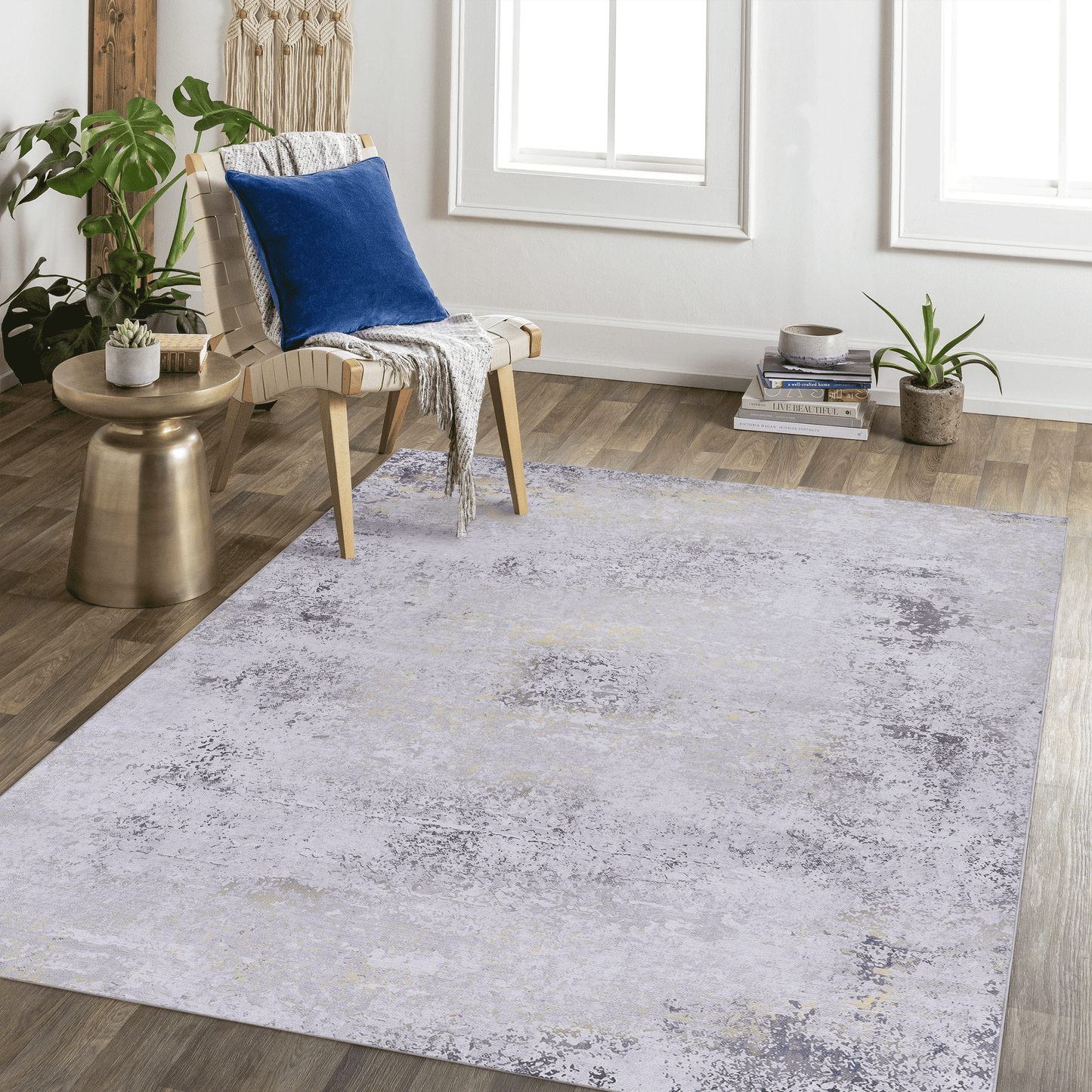 MAVAL Gold Washable Rug 8x10 Area Rug (Gray+Gold, 8' x 10') image 1