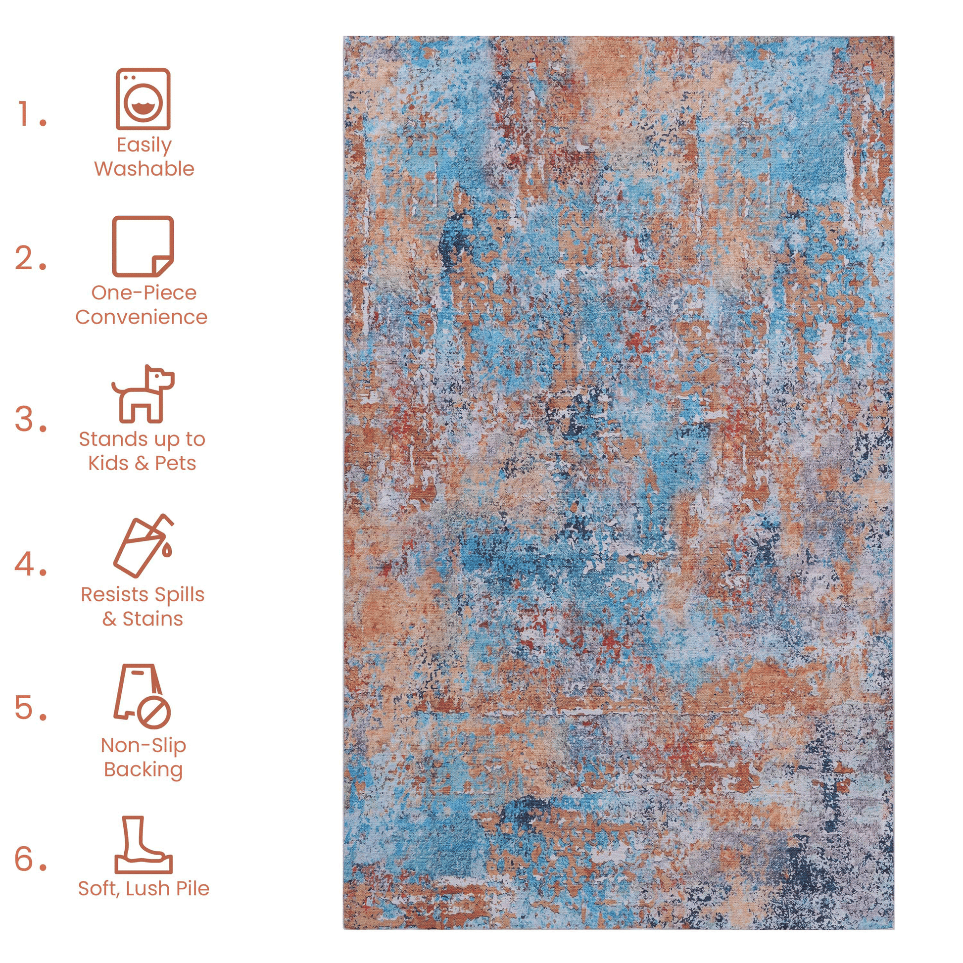 MAVAL Multi Washable Rug 3x5 Area Rug (Multi, 3' x 5') image 6