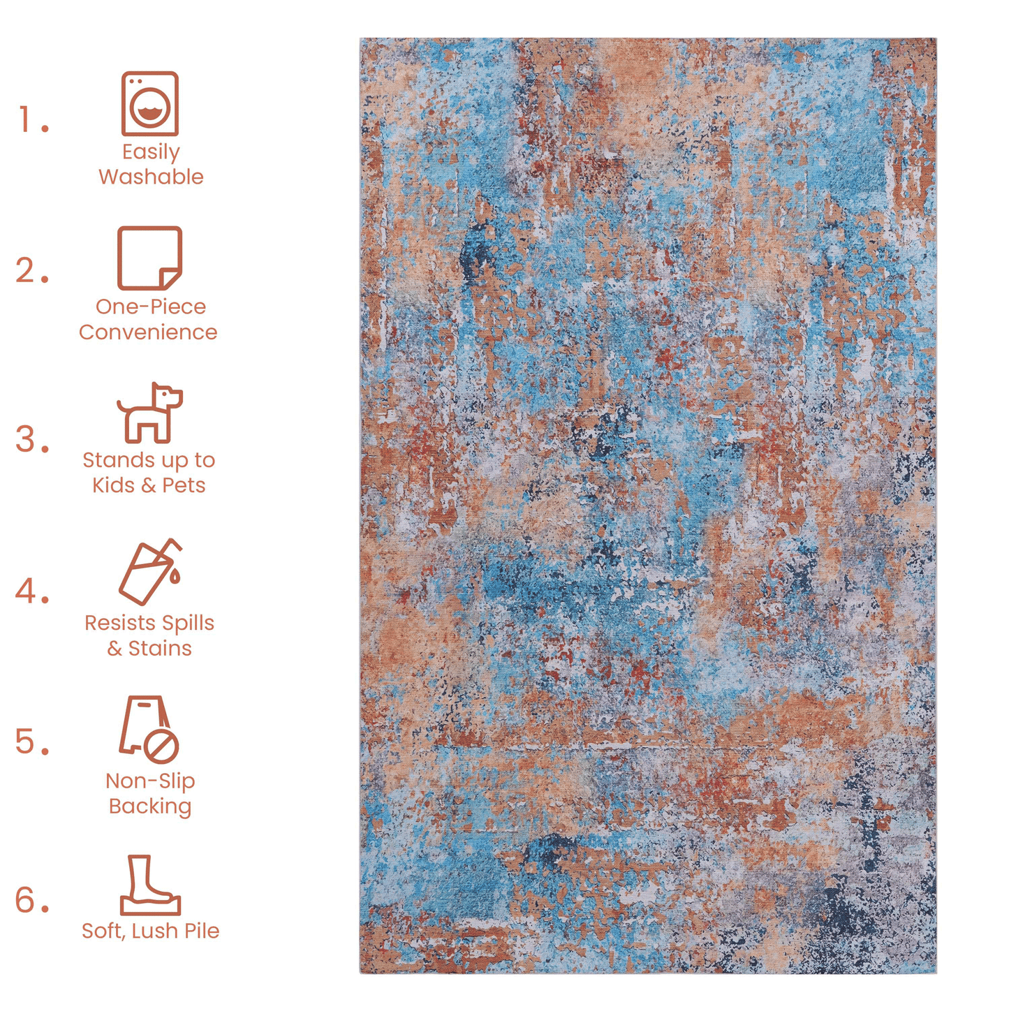 MAVAL Multi Washable Rug 8x10 Area Rug (Multi, 8' x 10') image 7
