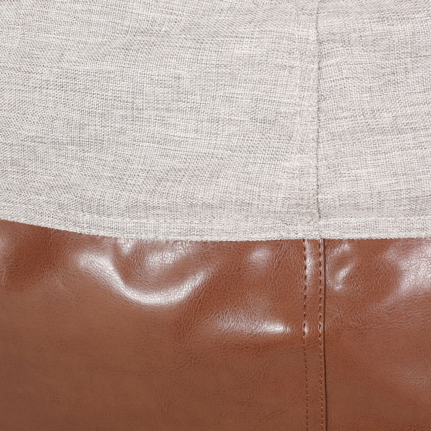 Maxi 5 Foot Two color Fabric and Faux Leather Rounded Bean Bag, Light Grey and Coffee Brown image 4