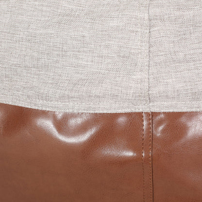 Maxi 5 Foot Two color Fabric and Faux Leather Rounded Bean Bag, Light Grey and Coffee Brown image 4