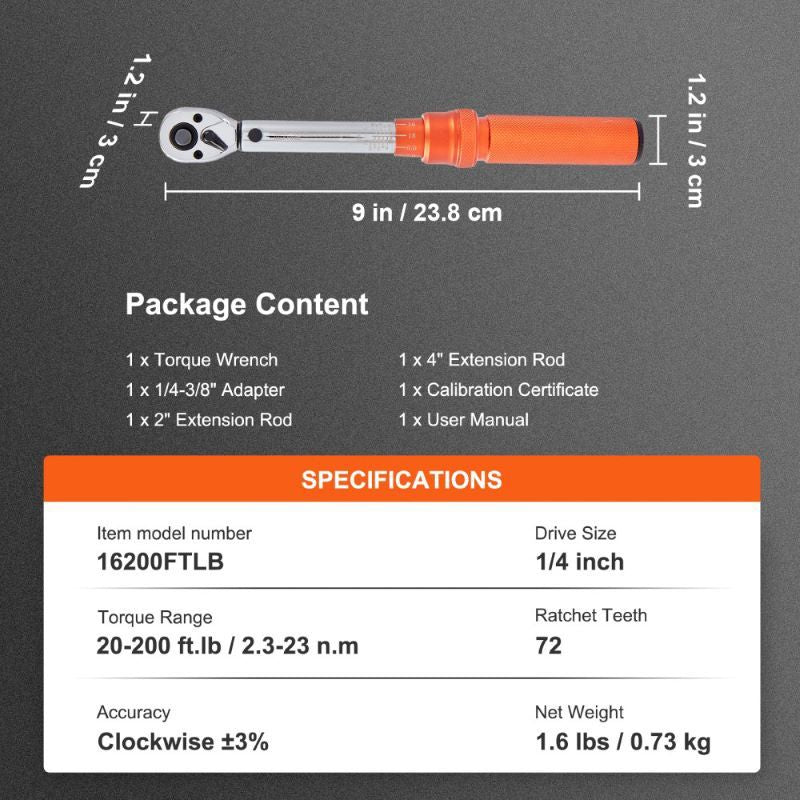 Mechanical Dual Range Scales Torque Wrench Kit with Adapters Extension Rod image 3