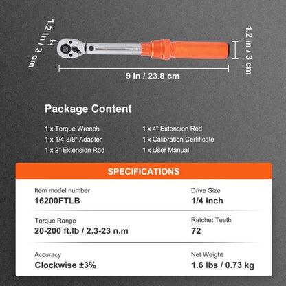 Mechanical Dual Range Scales Torque Wrench Kit with Adapters Extension Rod image 3