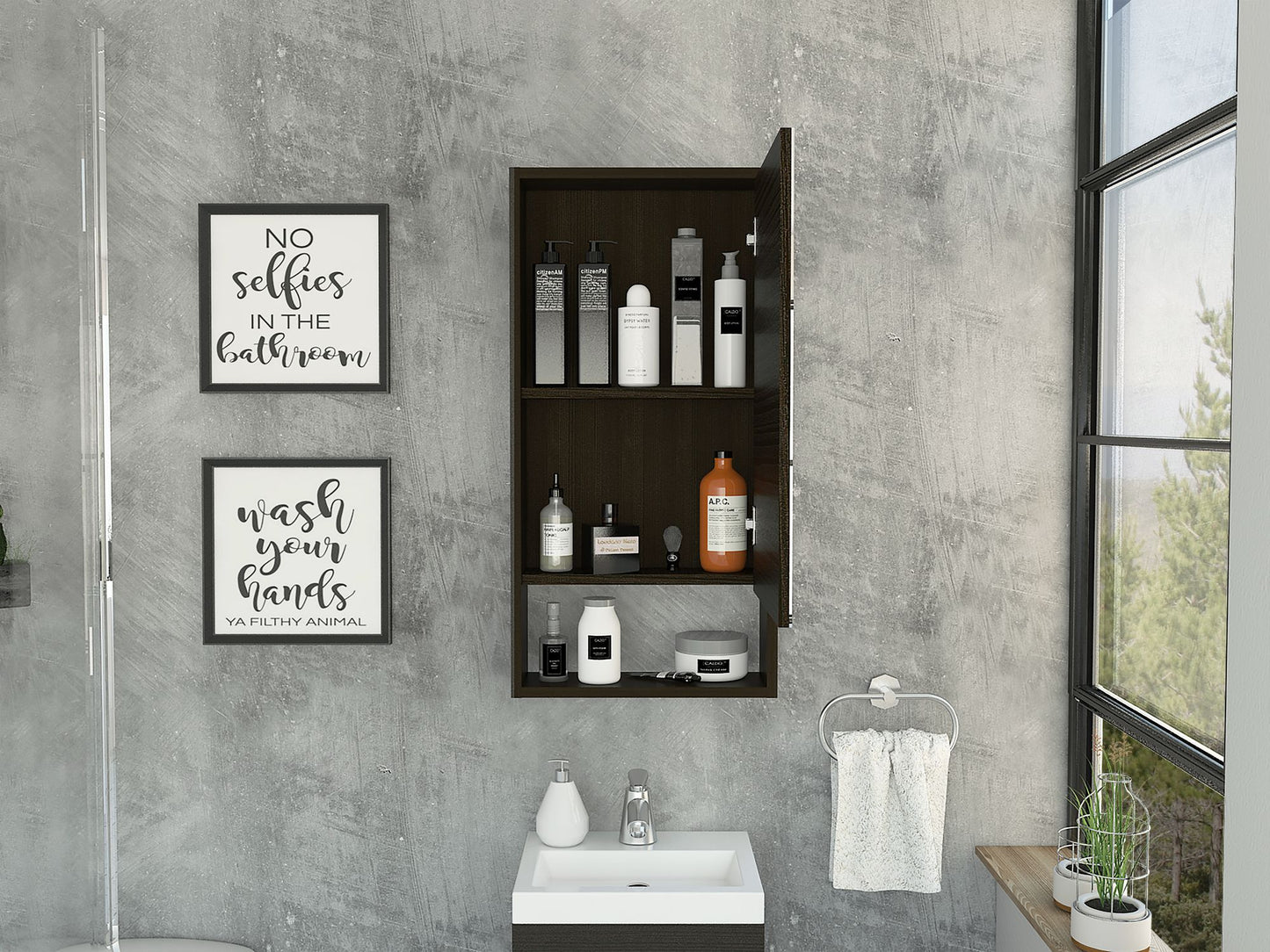 Medicine Cabinet Irvine, One External Shelf, Black Wengue Finish image 1