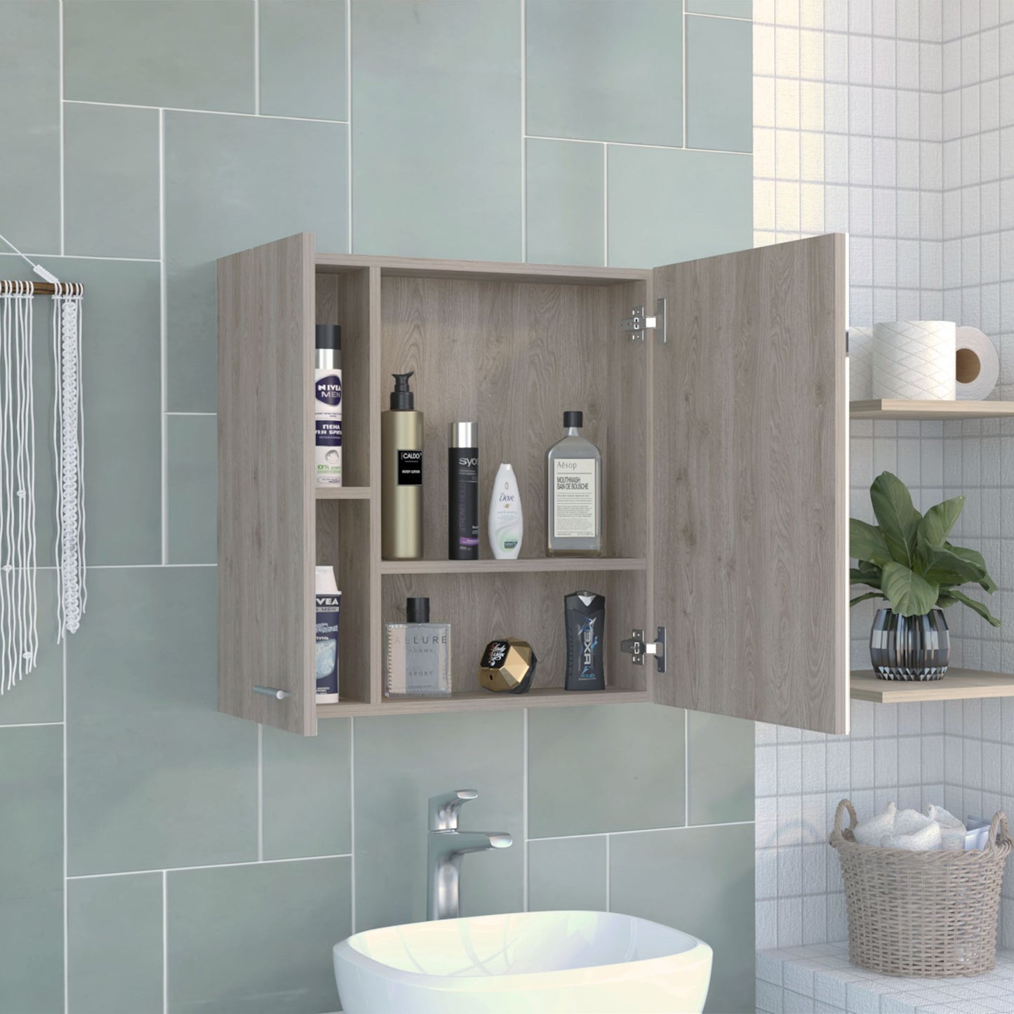 Medicine Cabinet Prague, Four Internal Shelves, Single Door, Light Gray Finish image 1