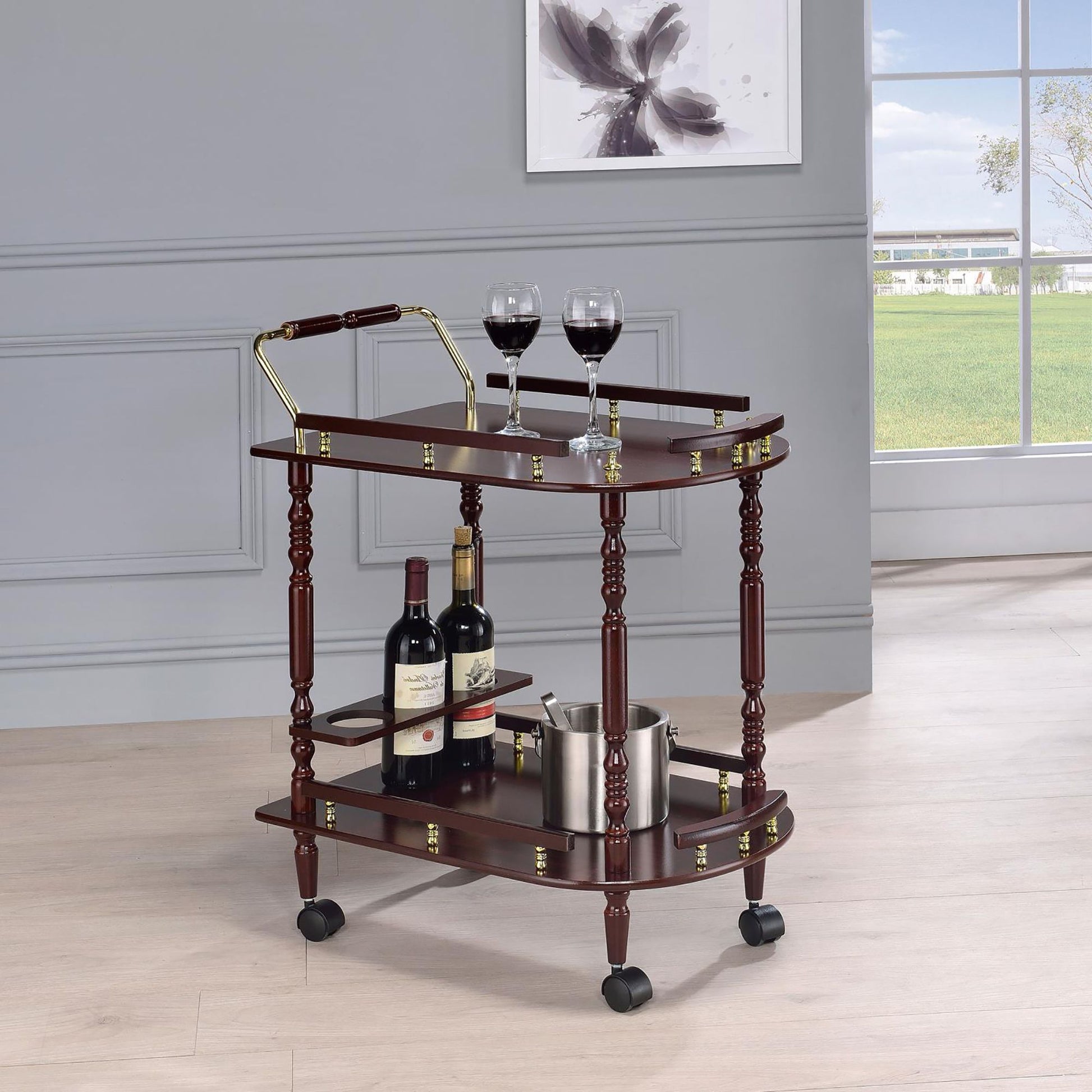 Merlot and Brass 2-shelf Serving Cart image 1