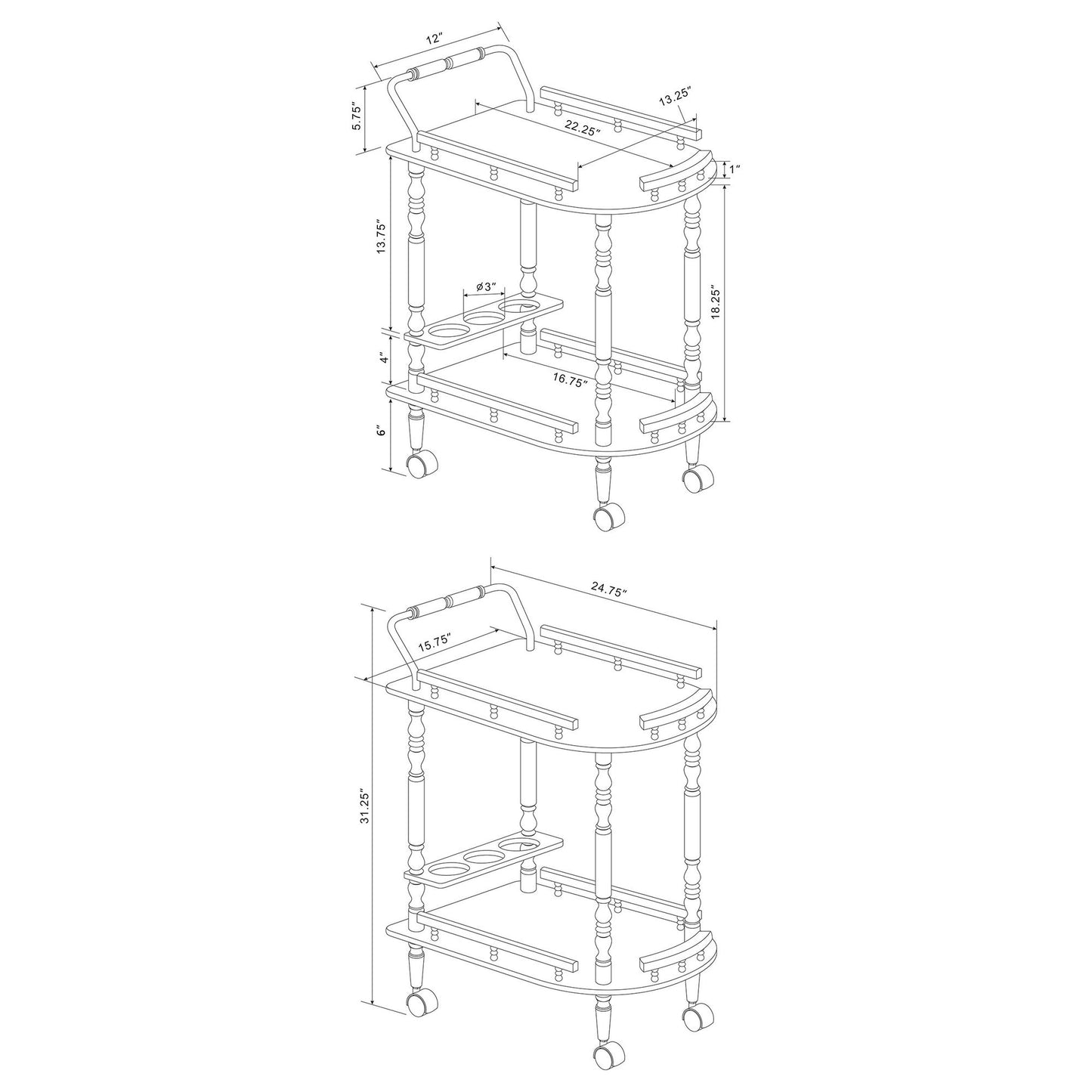 Merlot and Brass 2-shelf Serving Cart image 9