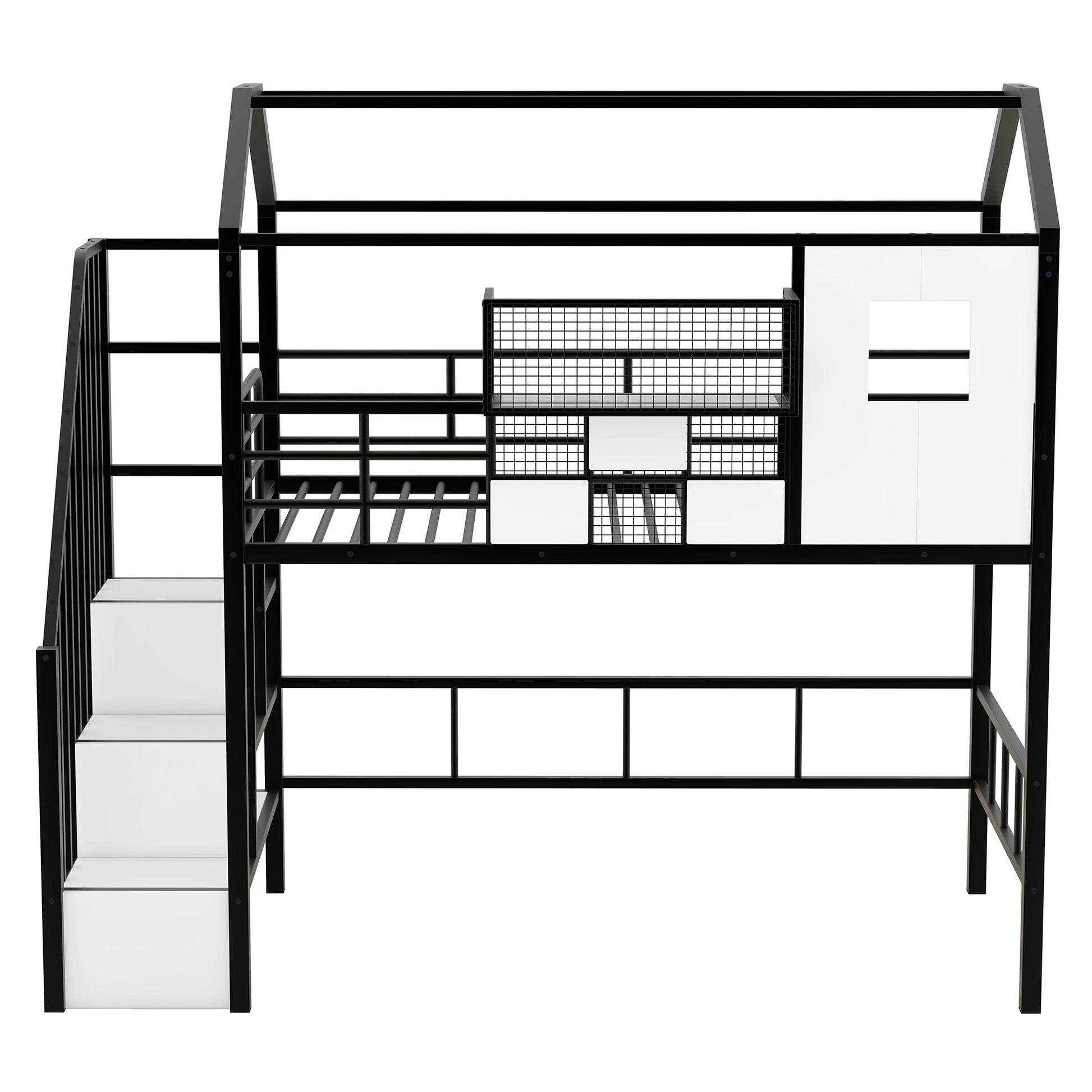 Metal Loft Bed with roof design and a storage box, Twin, Black image 9