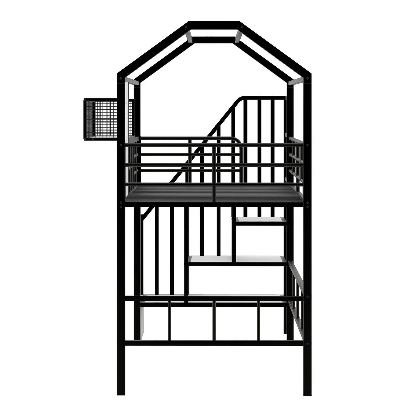 Metal Loft Bed with roof design and a storage box, Twin, Black image 10