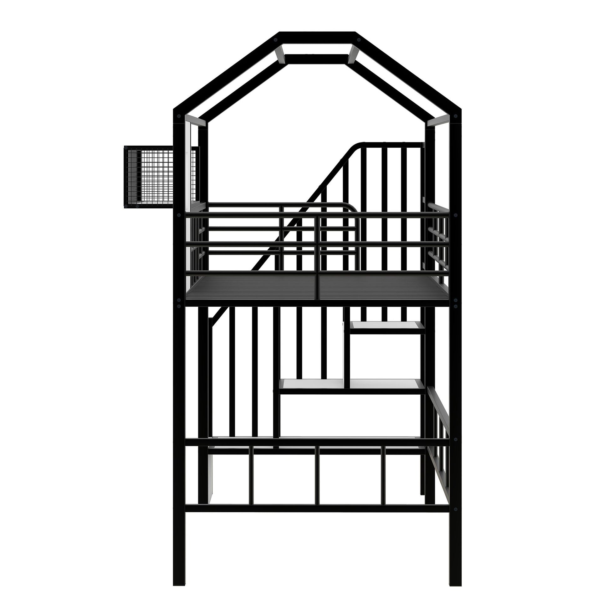 Metal Loft Bed with roof design and a storage box, Twin, Black image 10