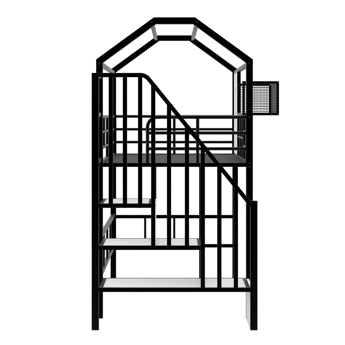 Metal Loft Bed with roof design and a storage box, Twin, Black image 11