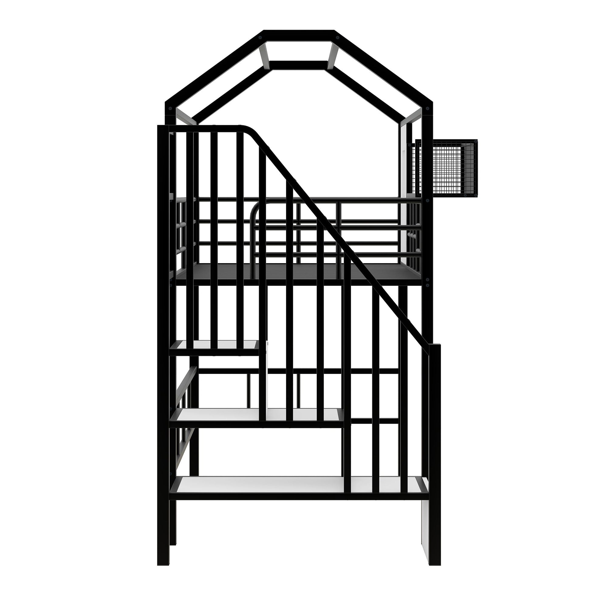 Metal Loft Bed with roof design and a storage box, Twin, Black image 11