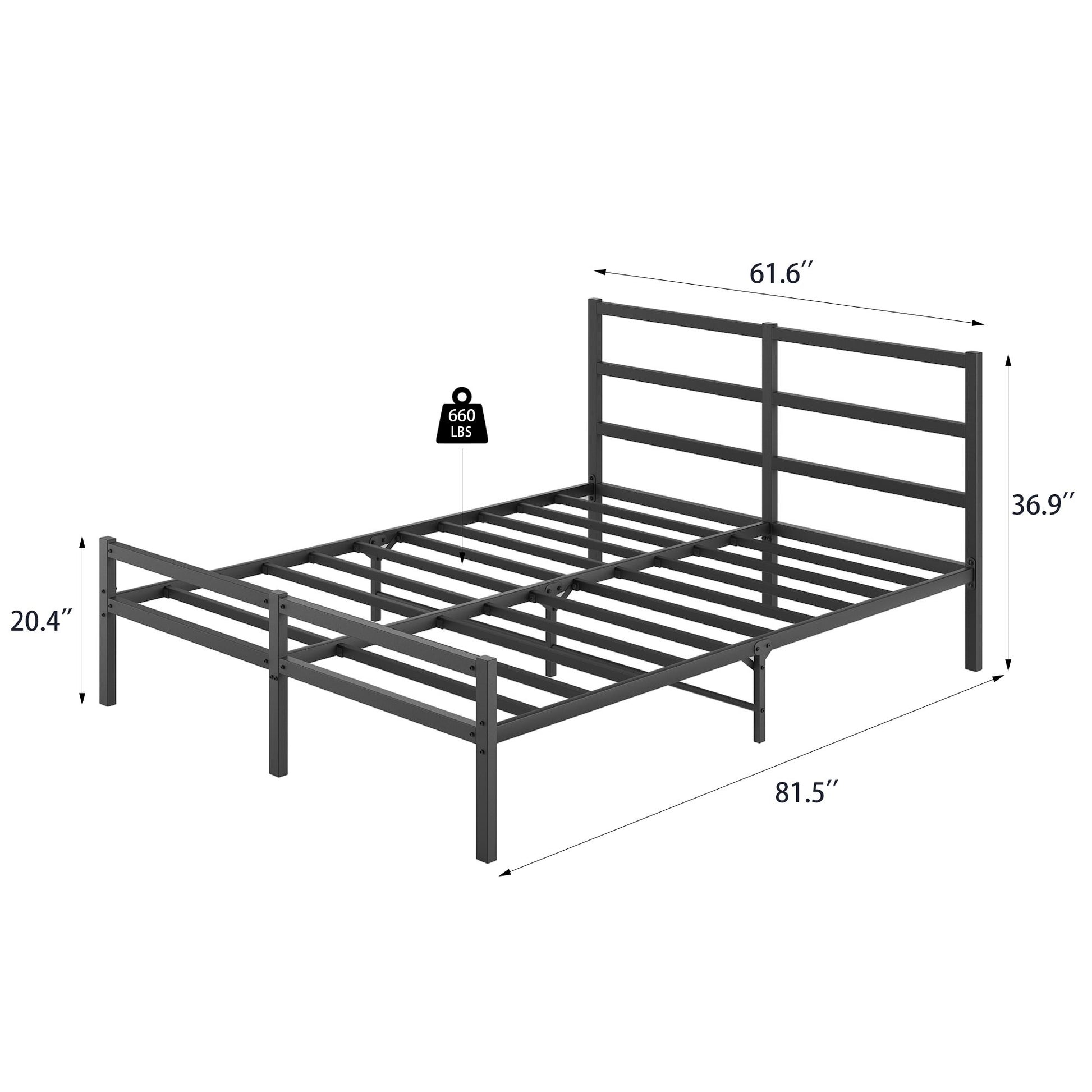 Under-bed storage space of metal platform bed frame queen