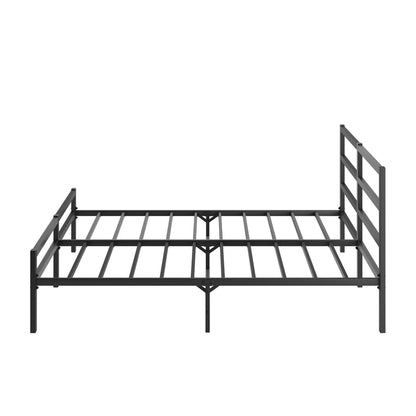 Wave-shaped wooden headboard detail on metal bed frame